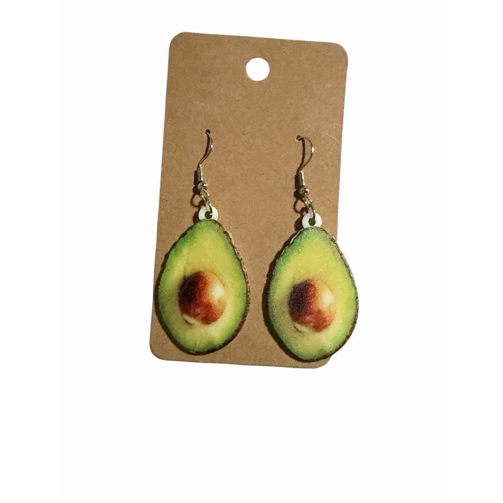 Handmade Avocado Drop Earrings Realistic Fruit Novelty Jewelry Green Foodie Gift